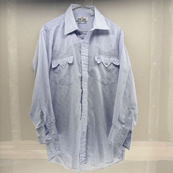 Vintage 1970’s Prior Imperial Westerns Men’s Blue LS Shirt Western 15 1/2 Medium - Picture 1 of 6